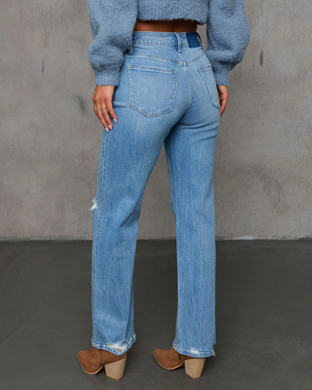 Tinsleh Mid Rise Distressed Straight Leg Denim