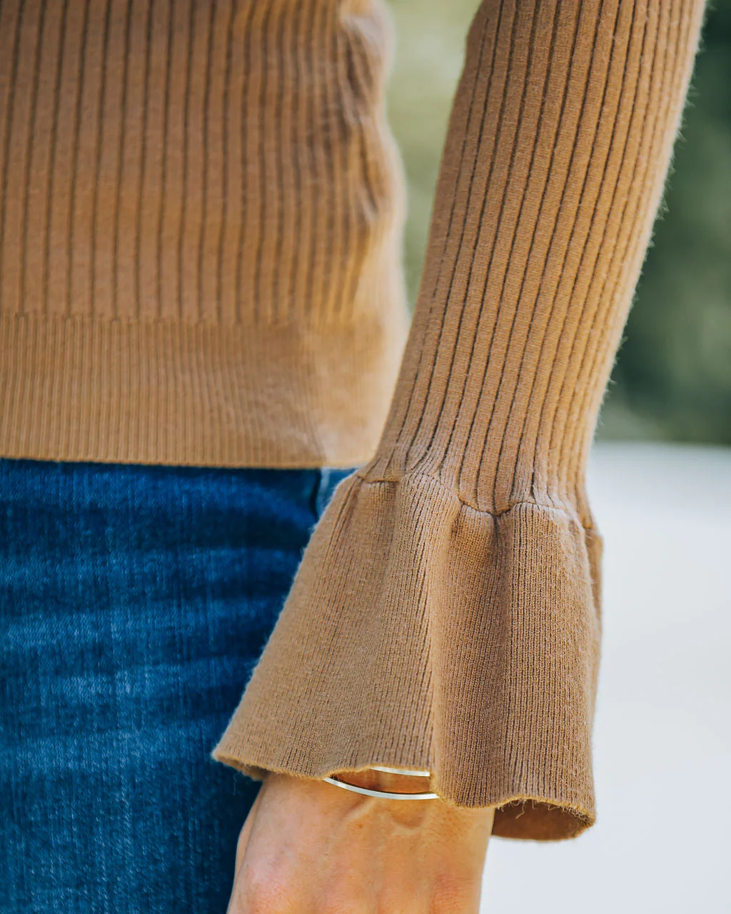 Esen Ribbed Bell Sleeve Knit Sweater