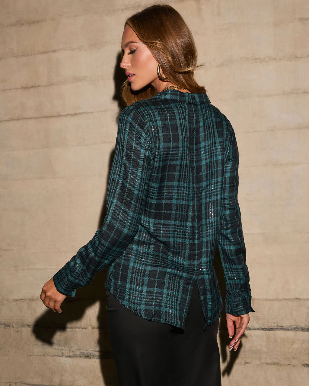 Sully Metallic Plaid Button Down Top