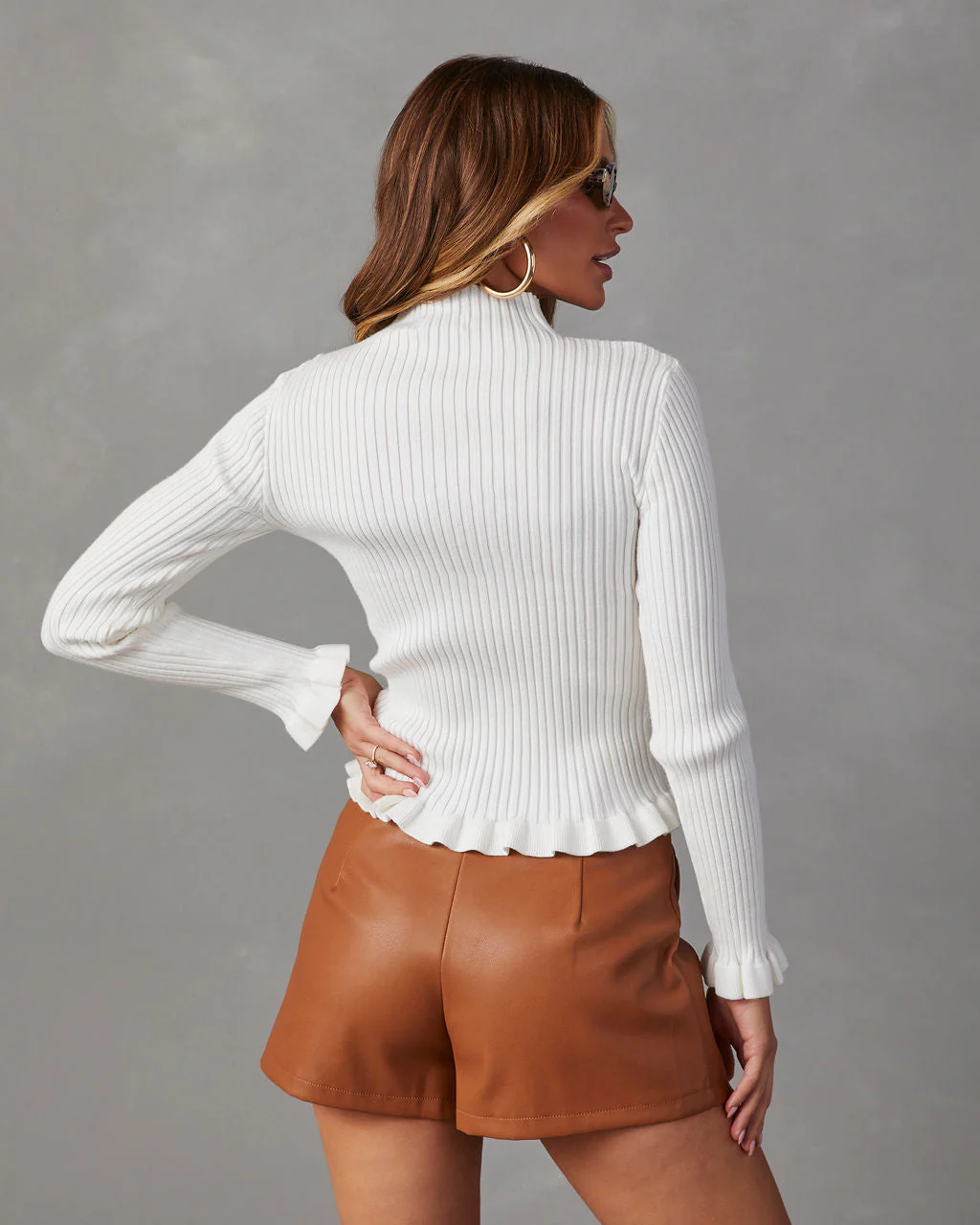 Bevelle Mock Neck Ruffle Hem Sweater