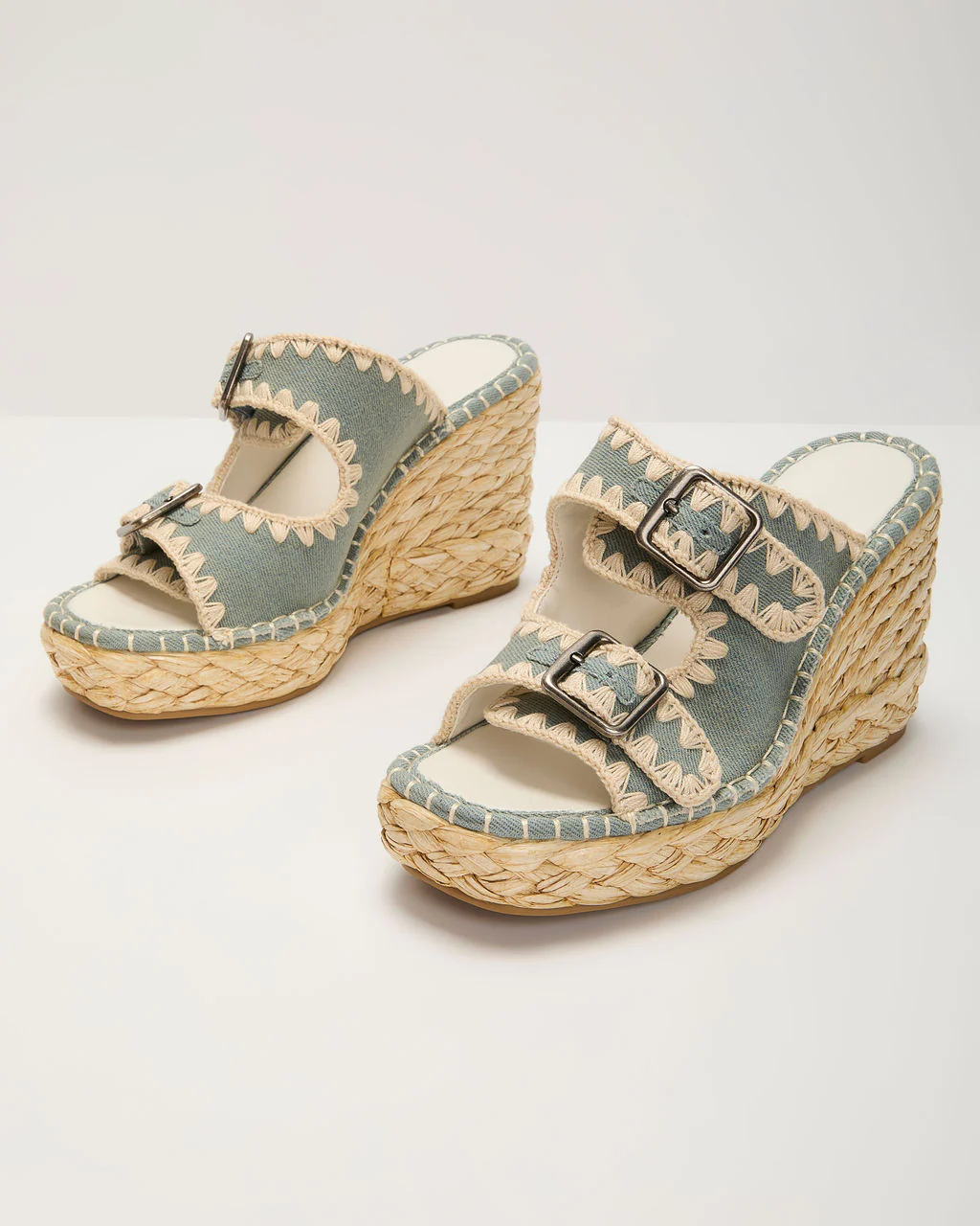 Roxanne Contrast Stitching Raffia Wedge Sandal