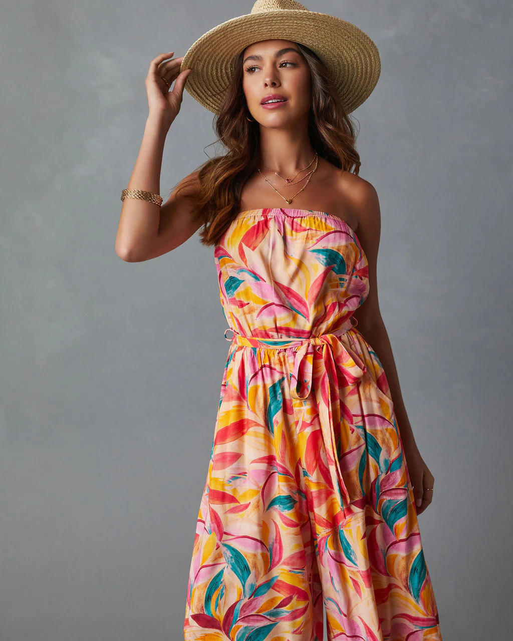 Catalina Strapless Pocketed Tie Waist Jumpsuit