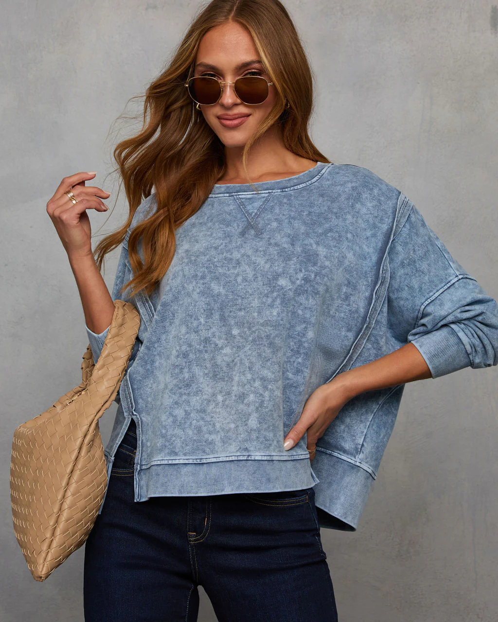 Simone Acid Wash Pullover Sweatshirt