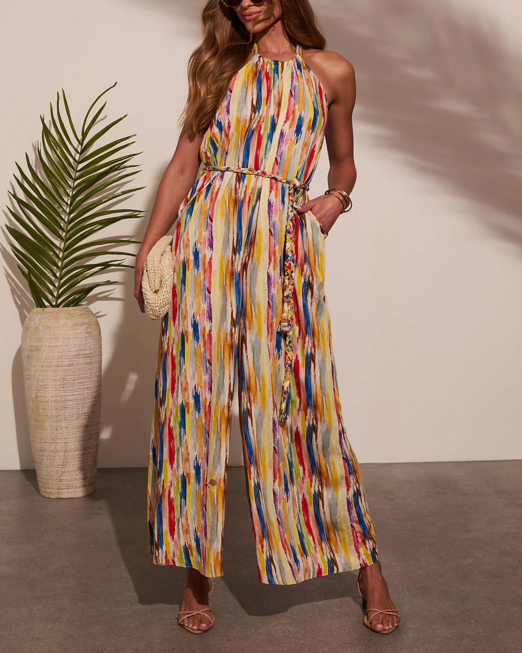 Magic Hour Halter Waist Tie Jumpsuit