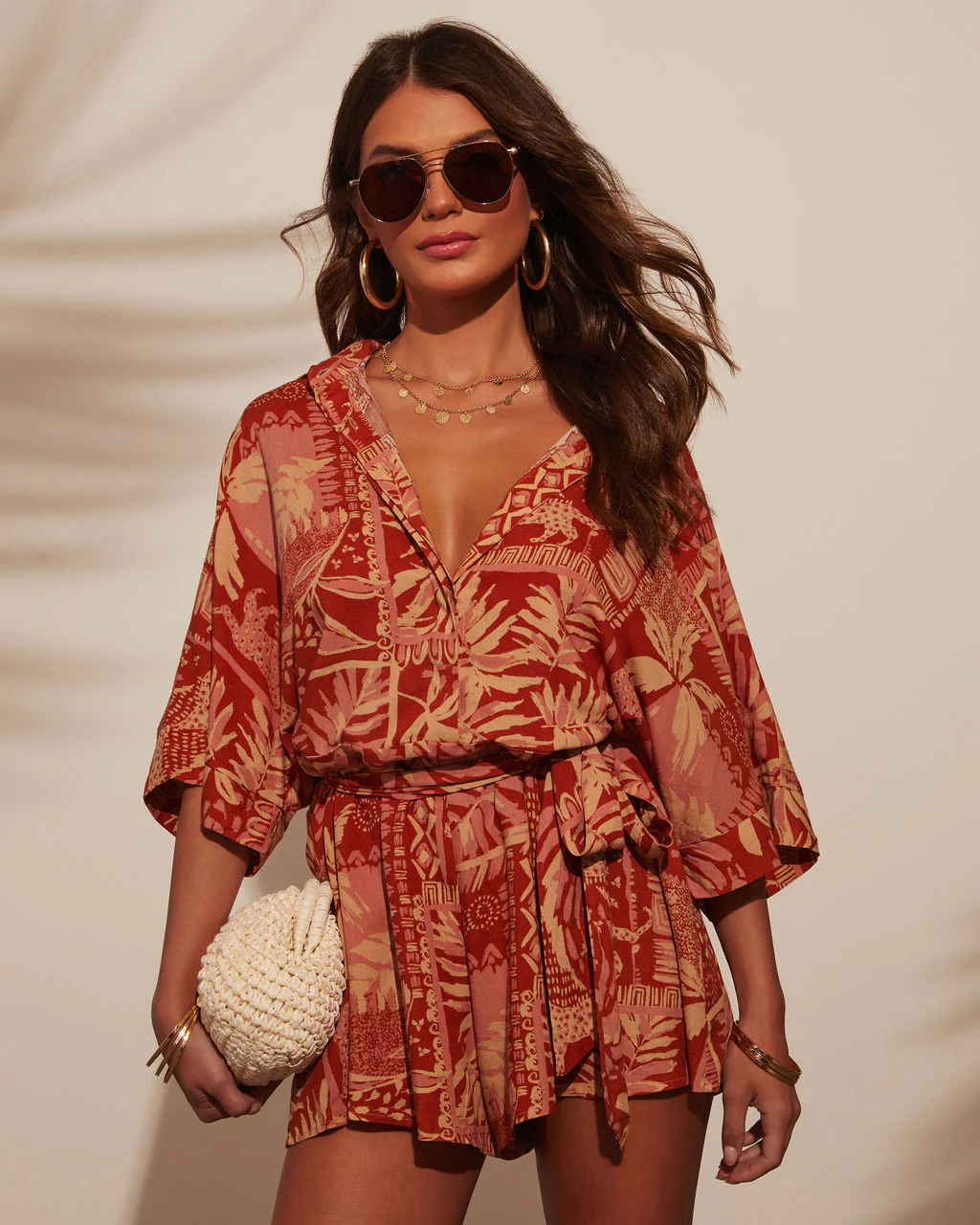 Out And About Printed Waist Tie Romper