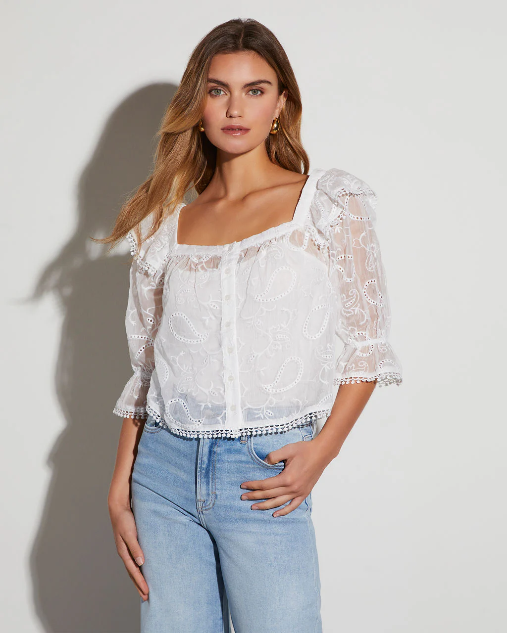 Arabella Eyelet Long Sleeve Top