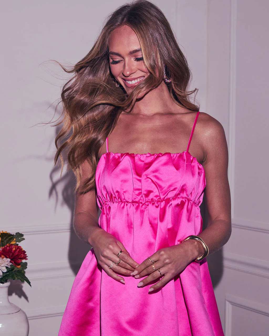 Spring Whispers Satin Babydoll Mini