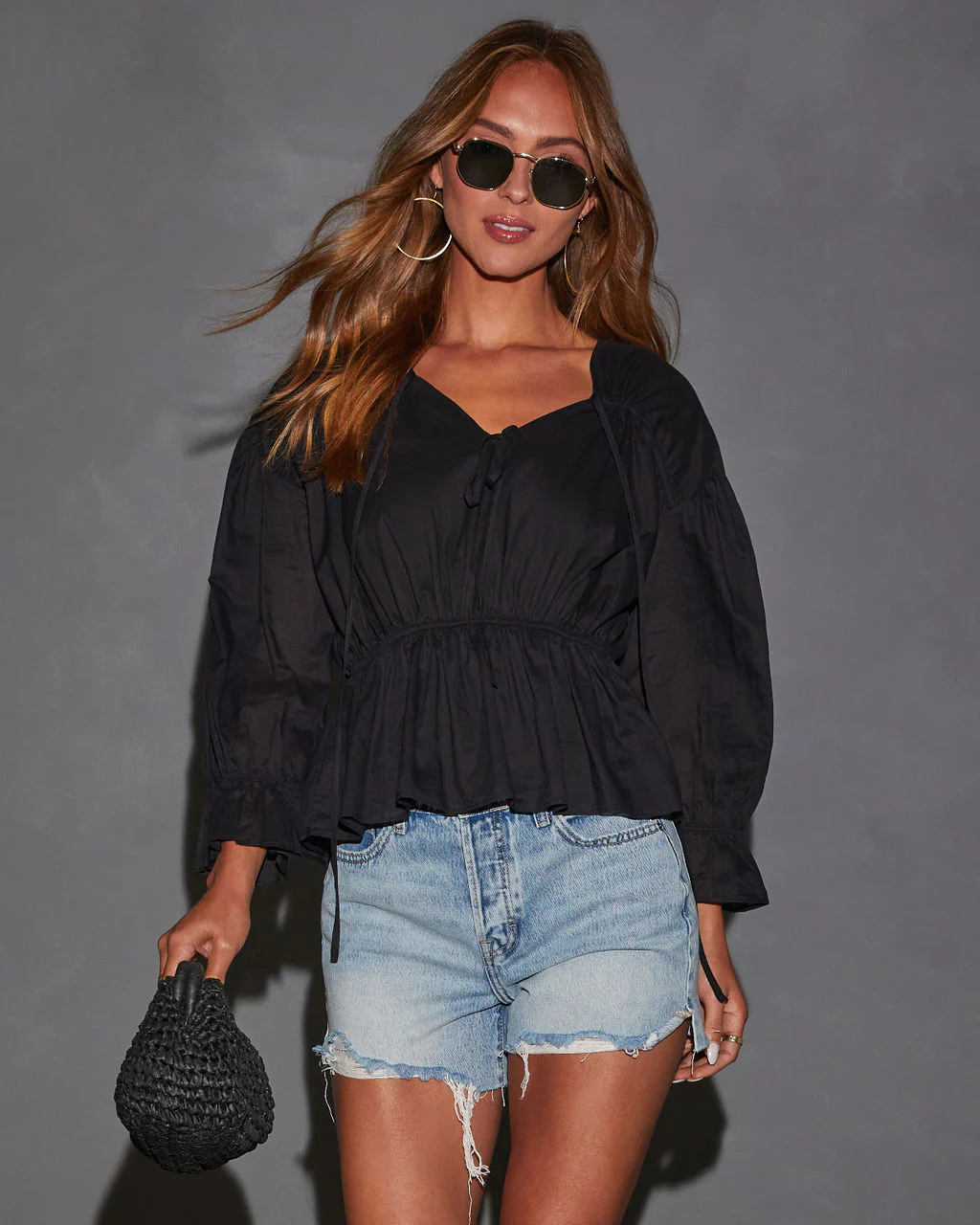 Astrid Bubble Long Sleeve Cinch Waist Top