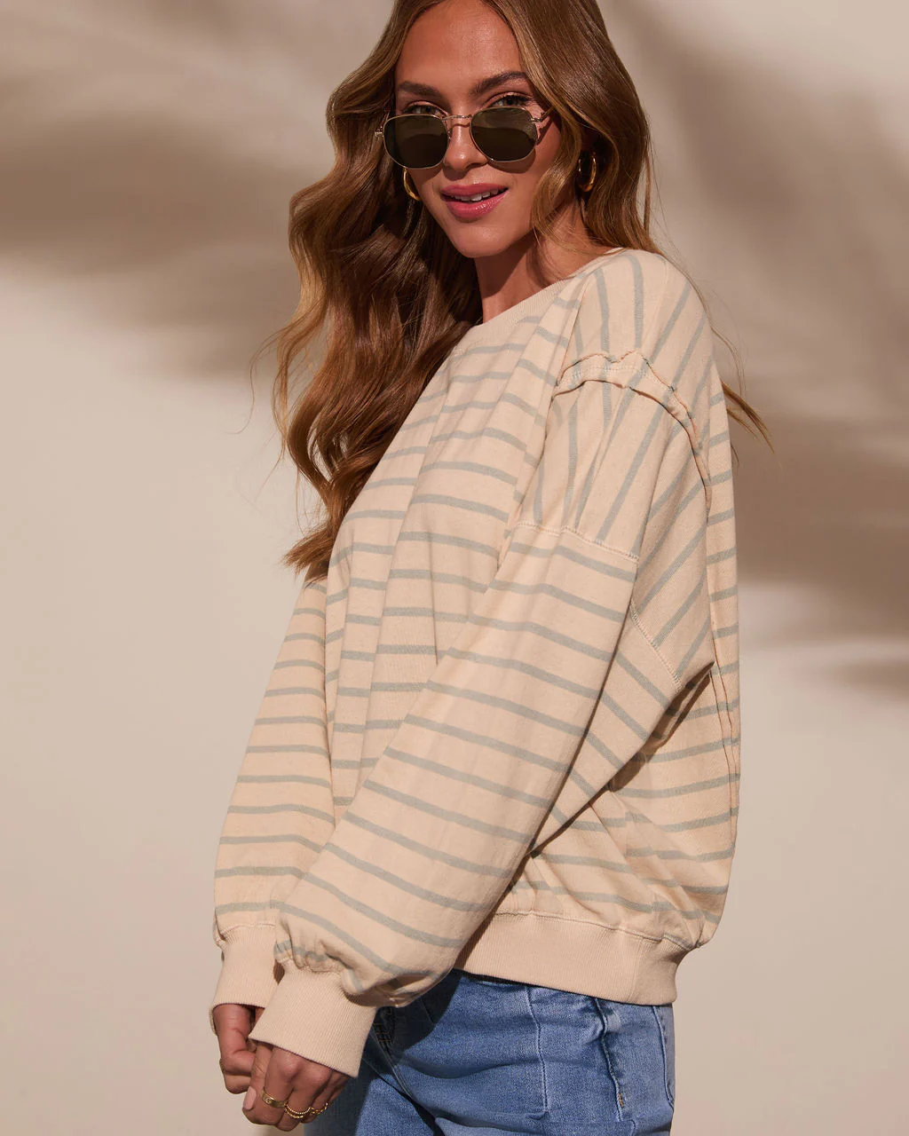 Classic Feel Striped Oversized Sweatshirt