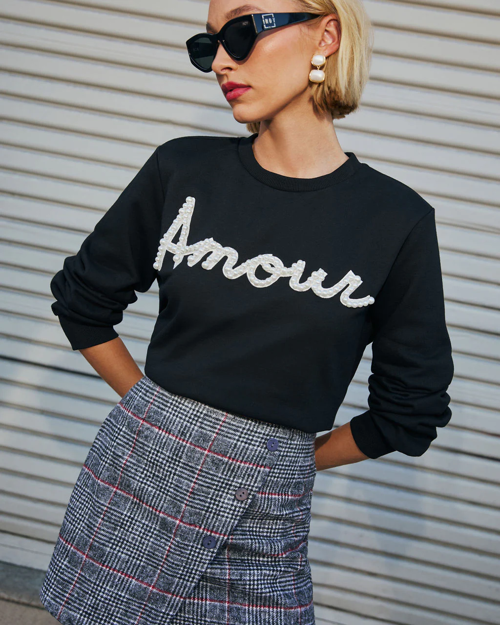 Signed Love Pearl Embellished Pullover Sweater