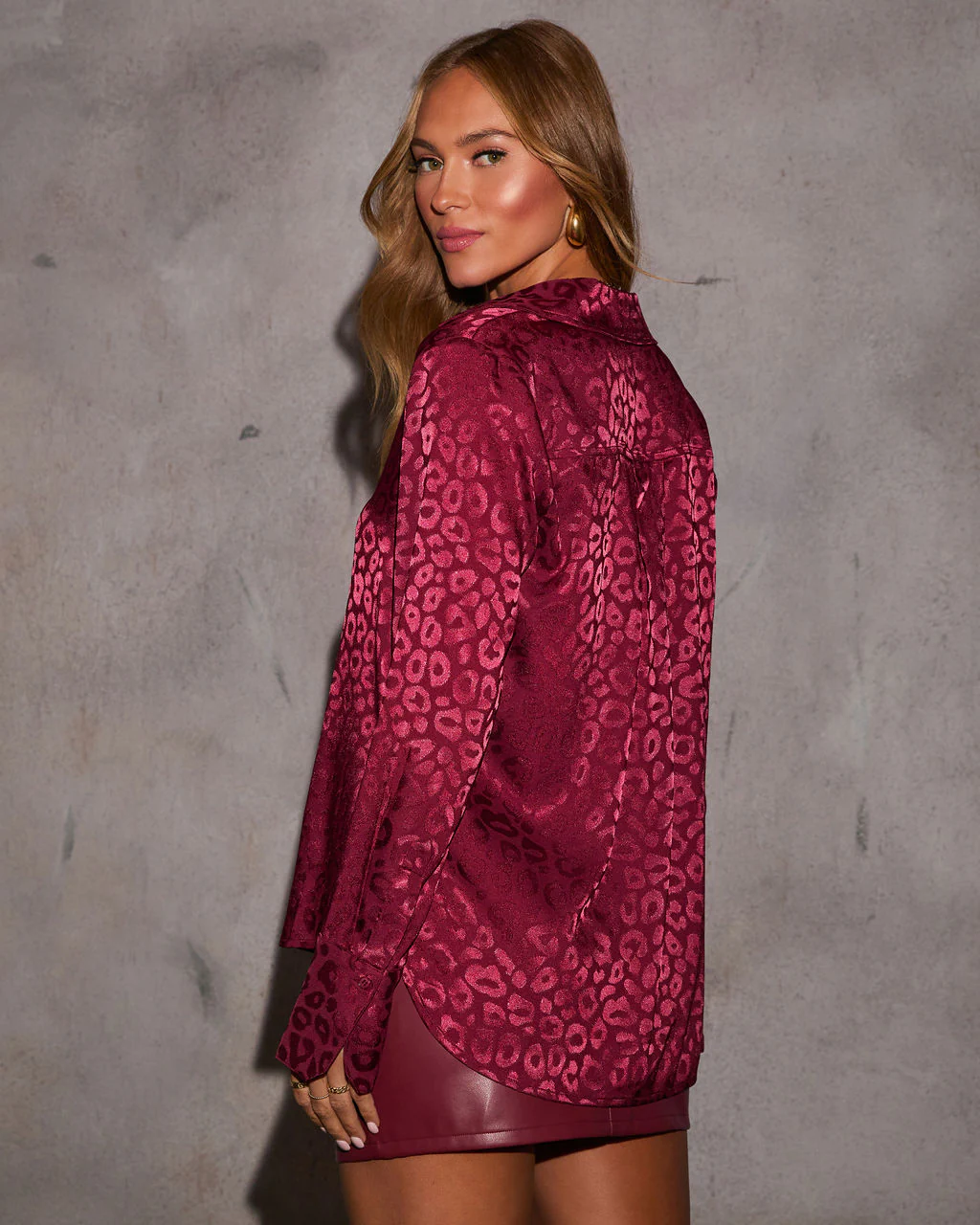 Willah Satin Embossed Button Down Top