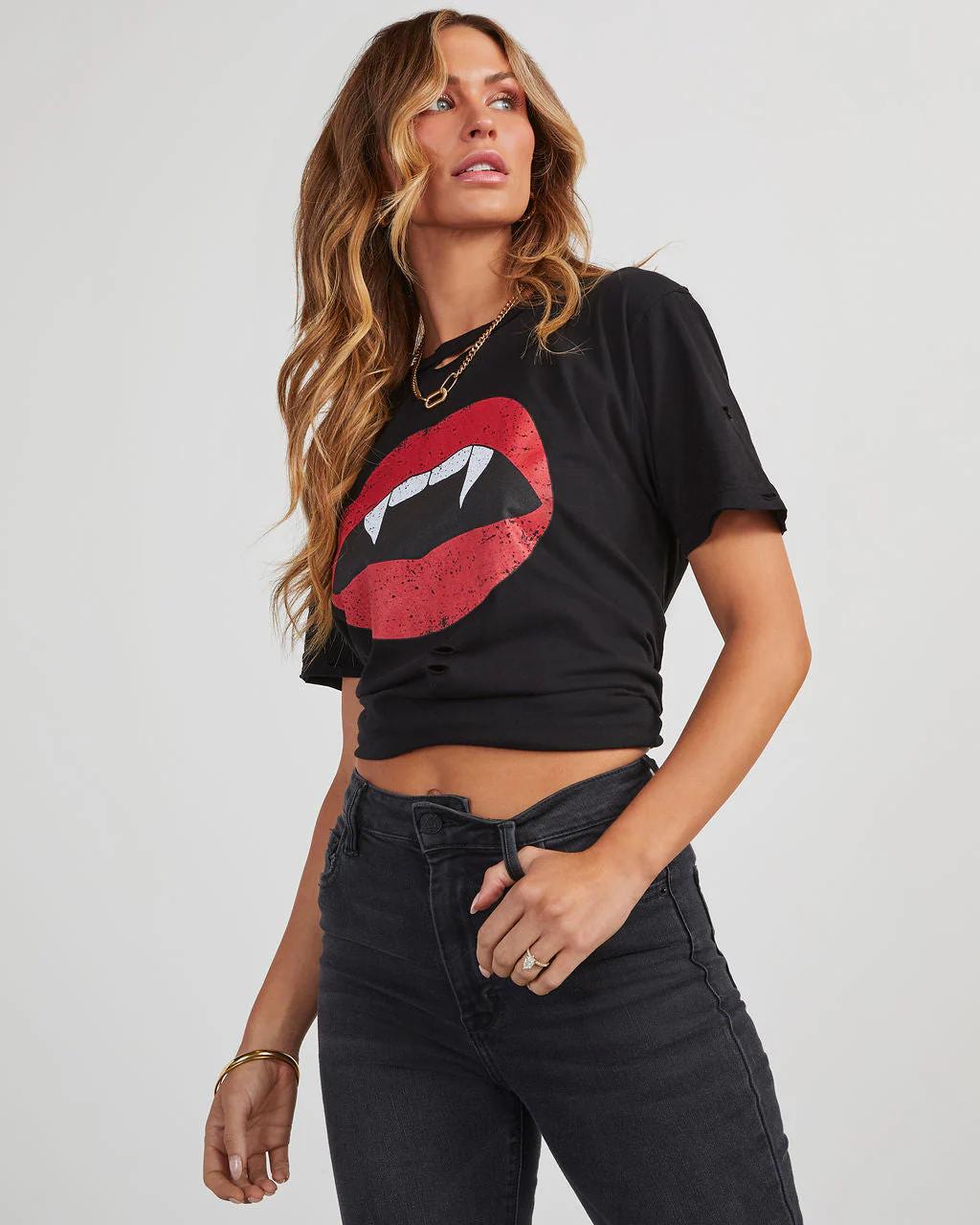 Vampire Lips Distressed Cotton Tee