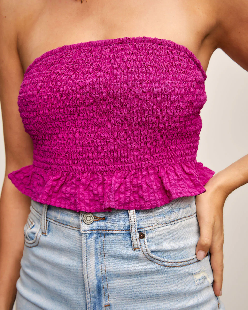 Paulette Strapless Smocked Crop Top