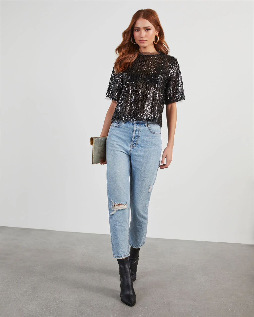 Flirtatious Sequin Short Sleeve Top