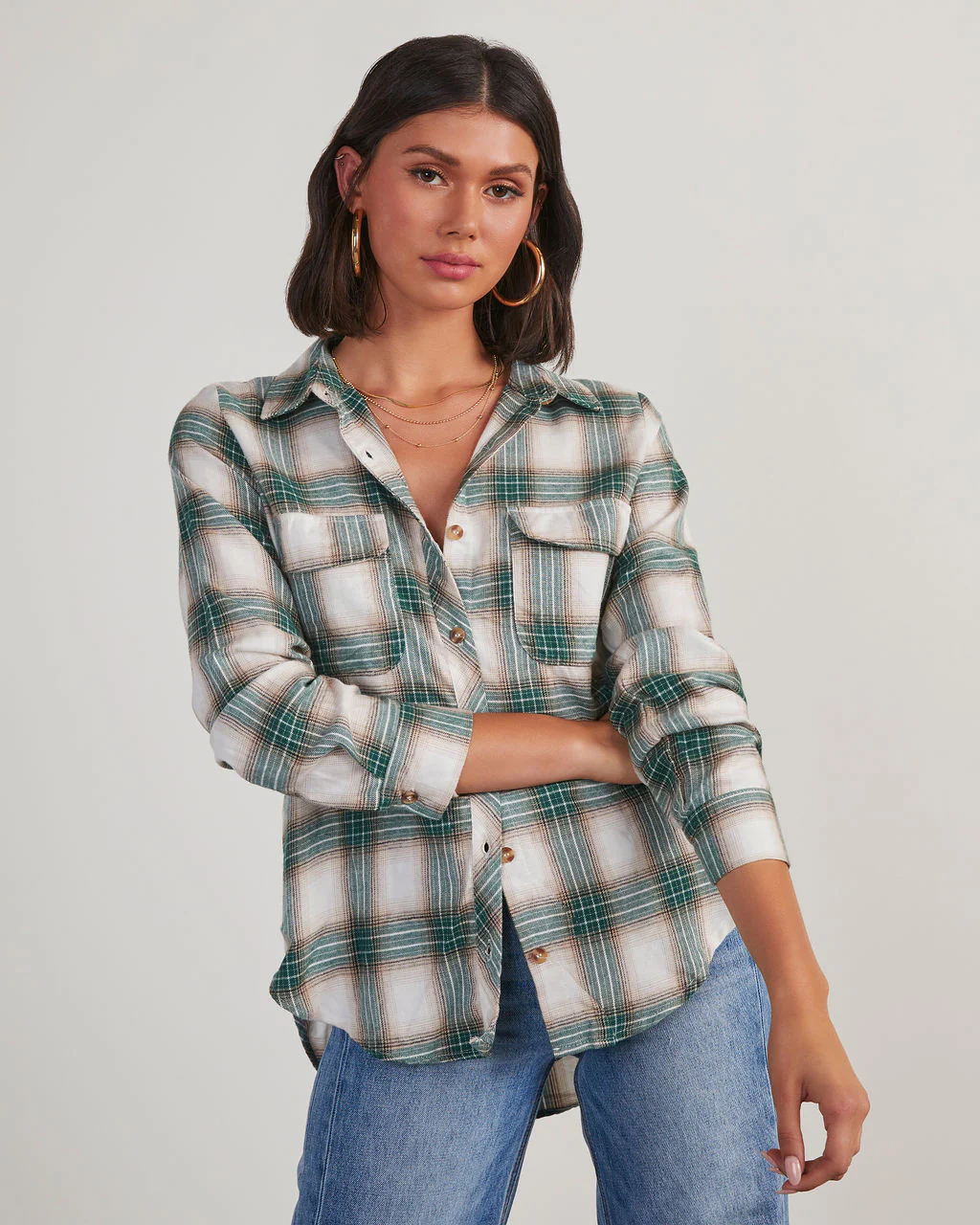 Bennett Plaid Utility Button Down Top