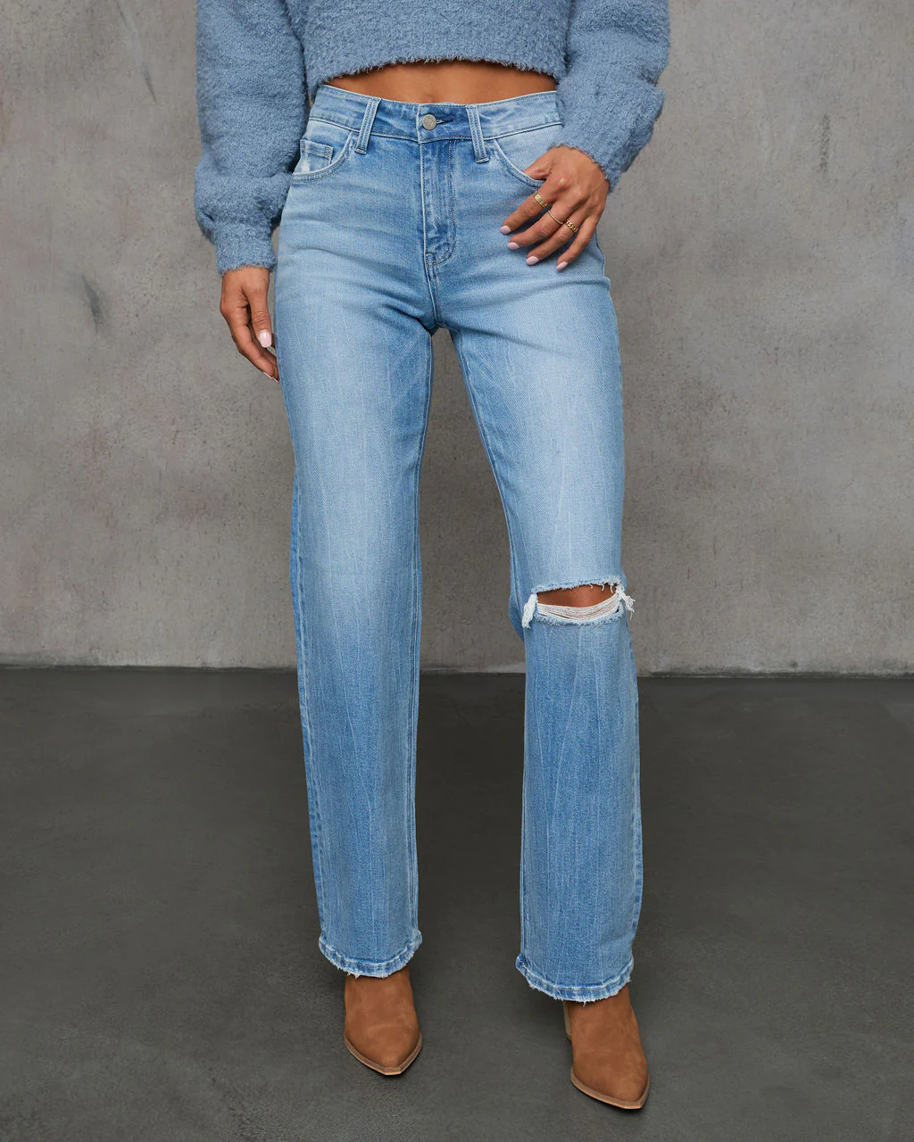 Tinsleh Mid Rise Distressed Straight Leg Denim