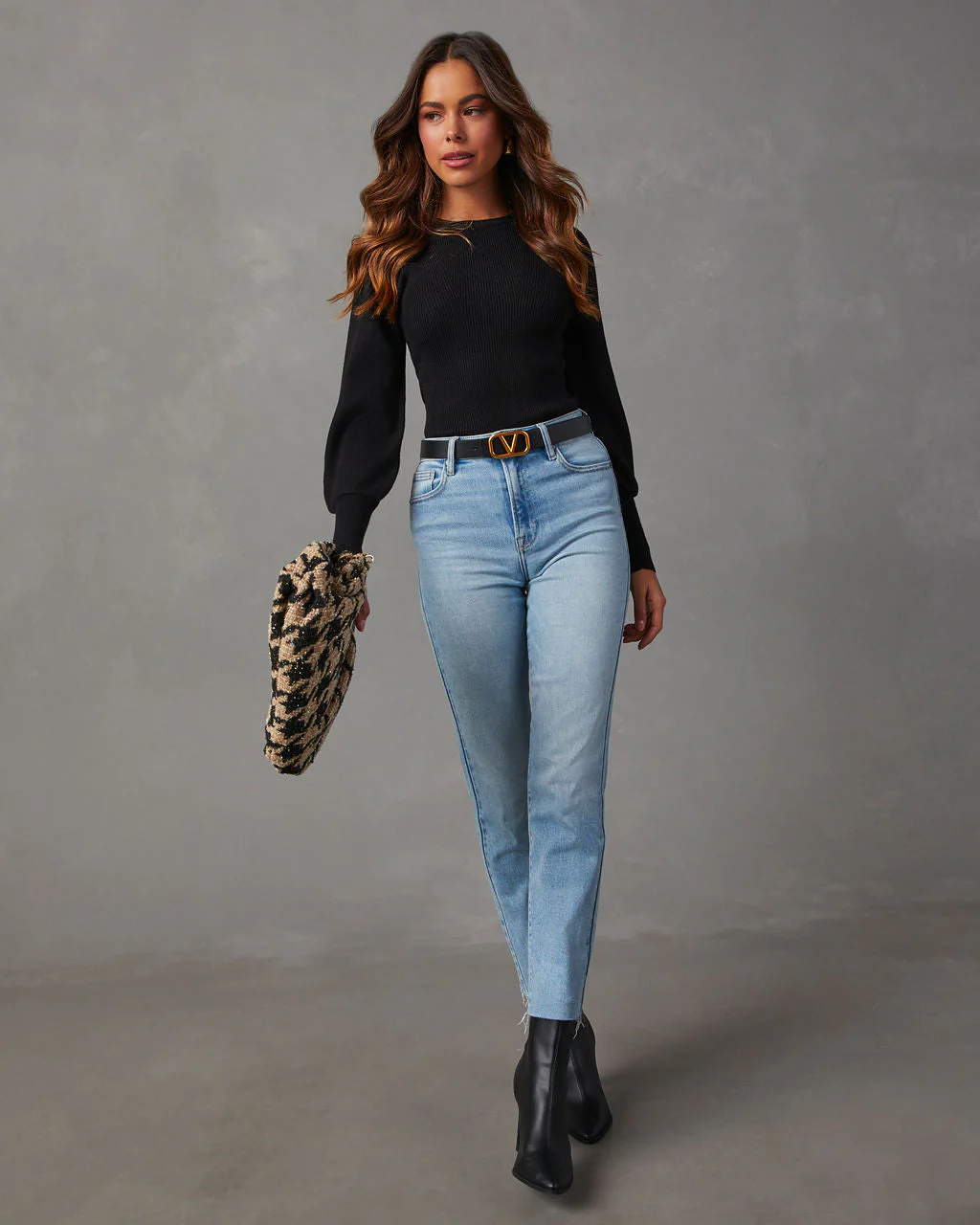 Carsian Ribbed Puff Sleeve Sweater