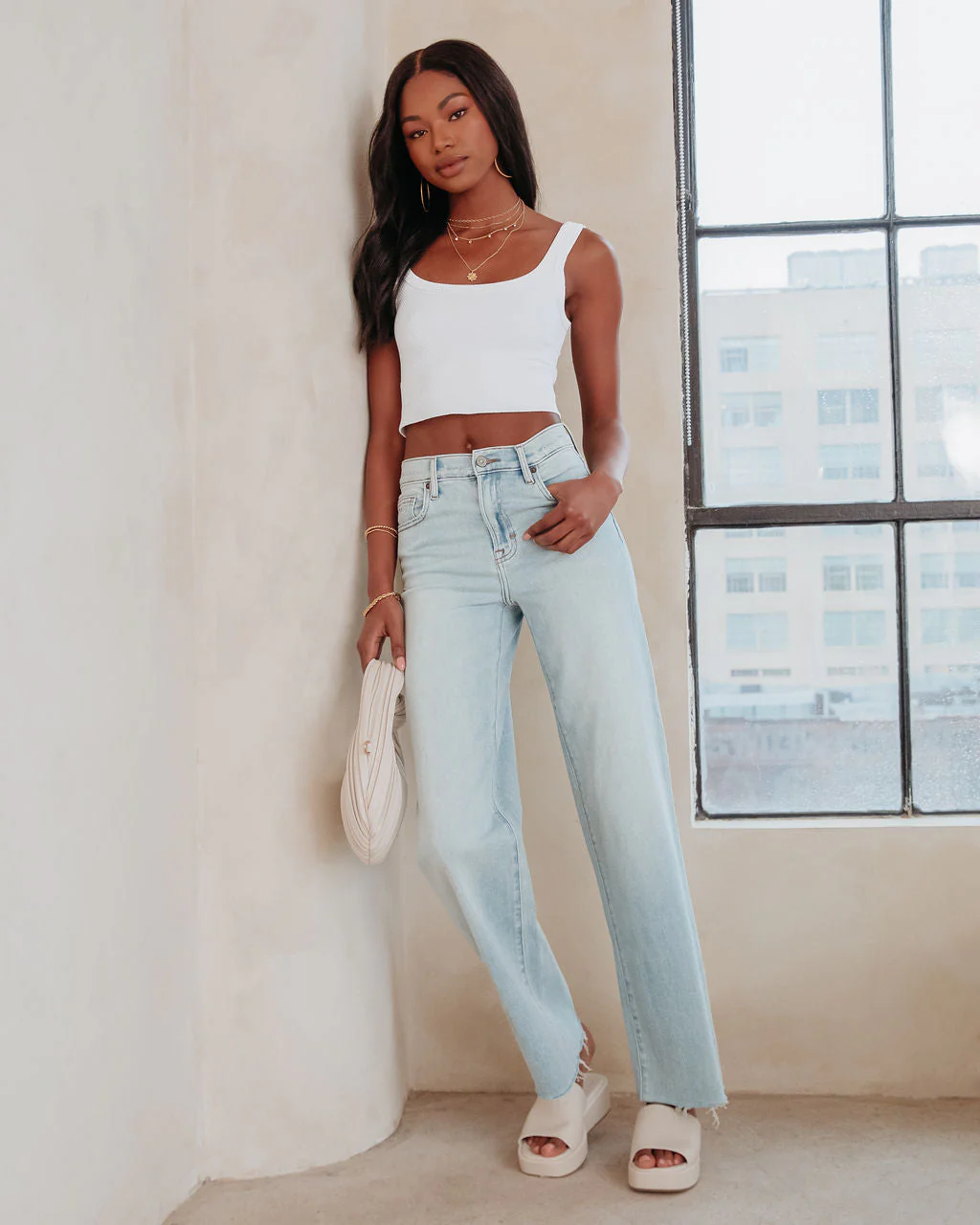 Logan High Rise Stretch Wide Leg Jeans