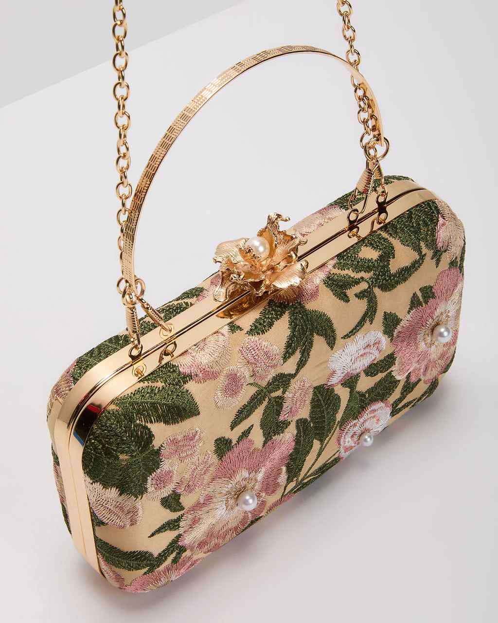 Freesia Embroidered Hard Case Clutch