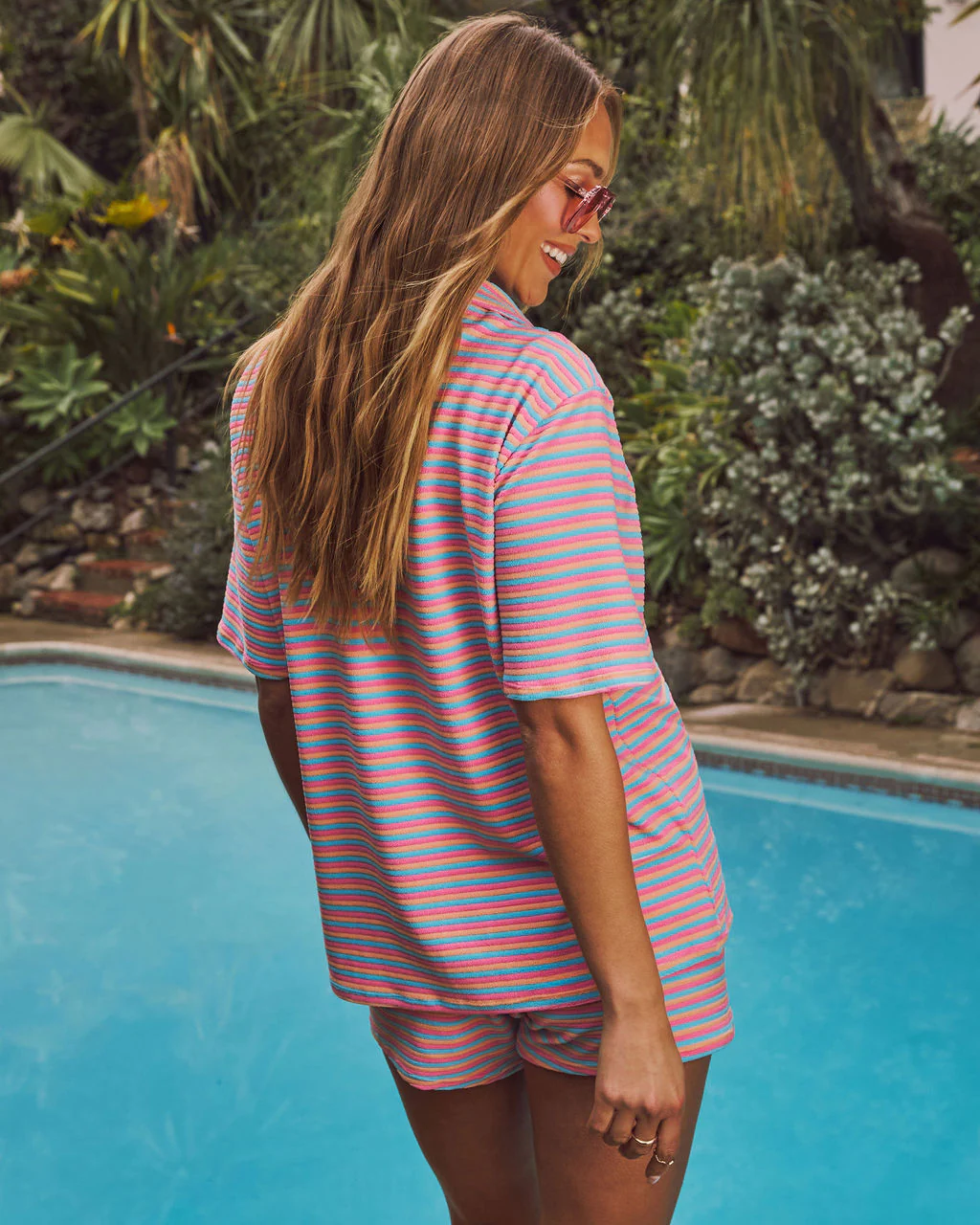 Lagoon Striped Terrycloth Coverup Top