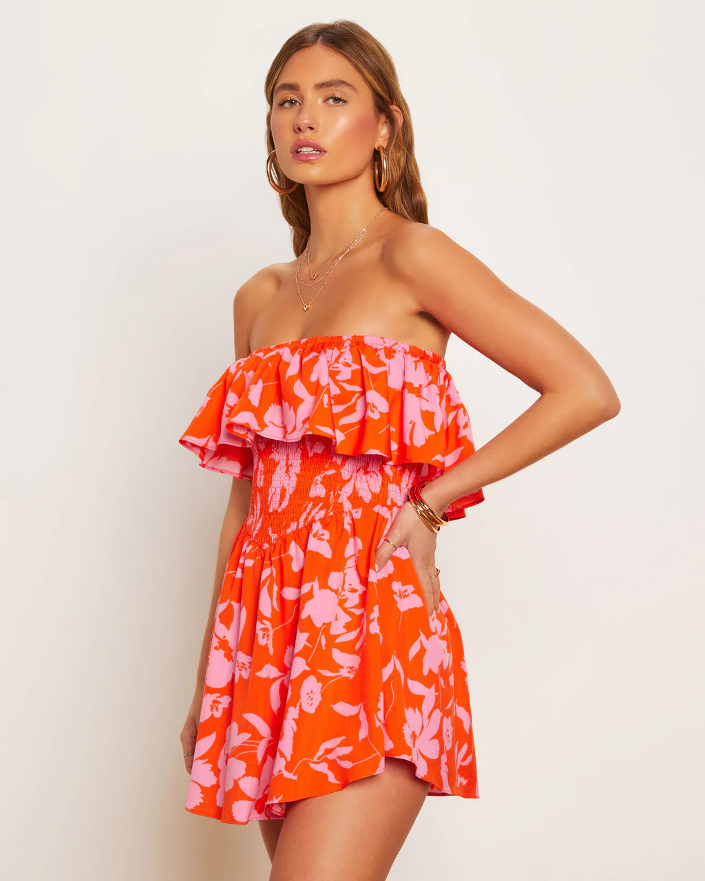 Lilly Floral Smocked Strapless Romper