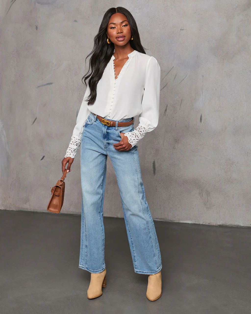 Girl Crush Lace Cuff Button Down Blouse