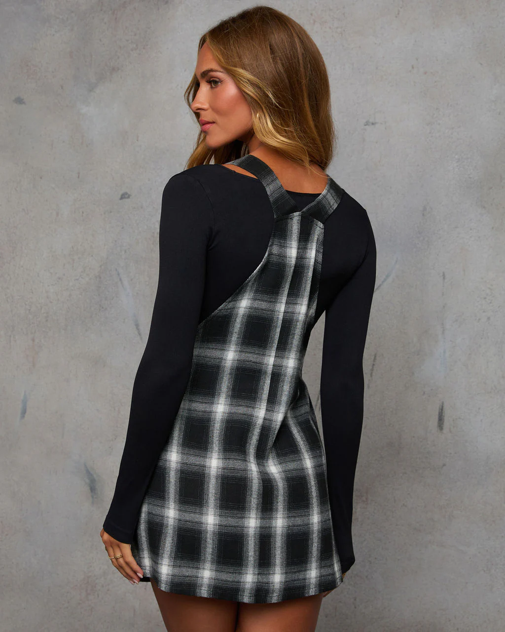 Taren Plaid Overall Mini Dress