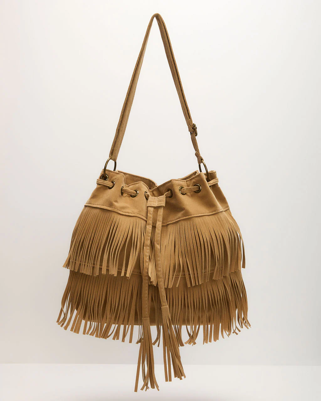 Carley Fringe Suede Bucket Bag