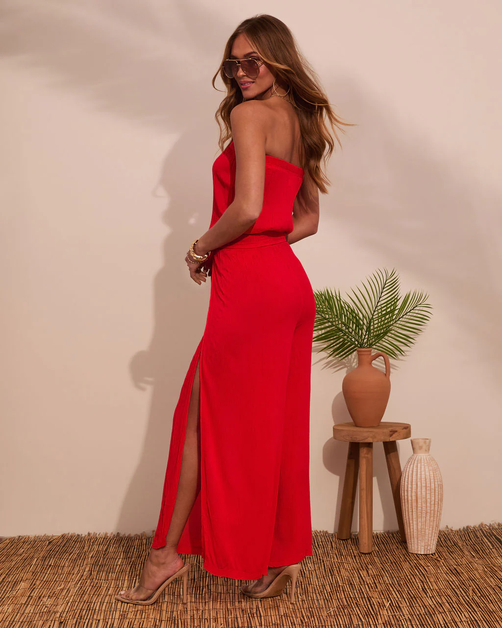 Coasting By Strapless Waist Tie Jumpsuit