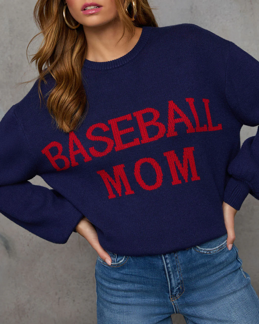 Baseball Mom Knit Pullover Sweater