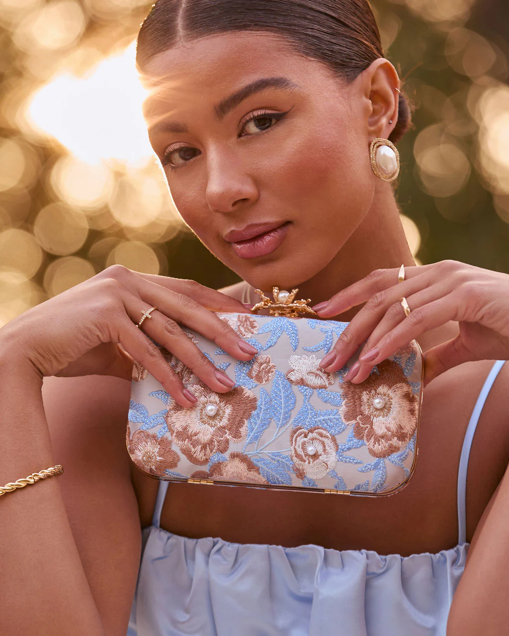 Freesia Embroidered Hard Case Clutch