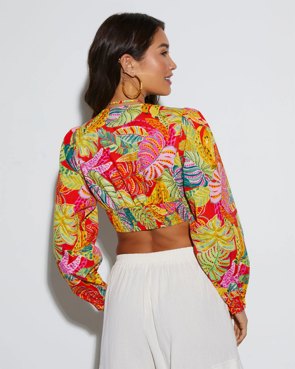 Kama Tropical Ruched Long Sleeve Top