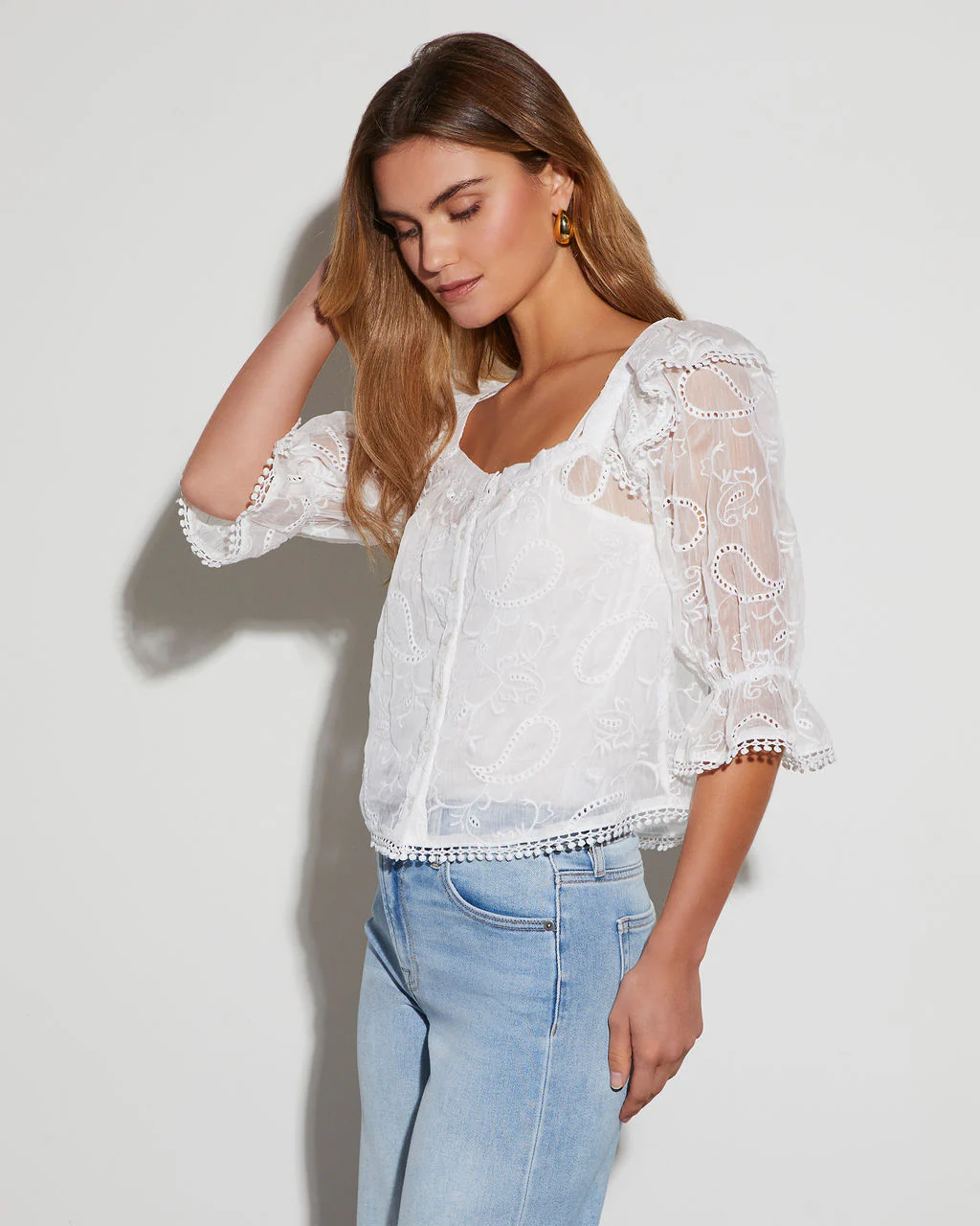 Arabella Eyelet Long Sleeve Top