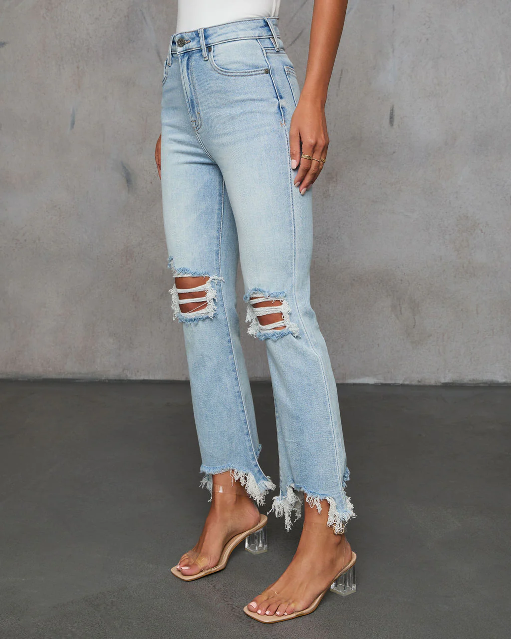 Cosmia High Rise Distressed Crop Flare Denim