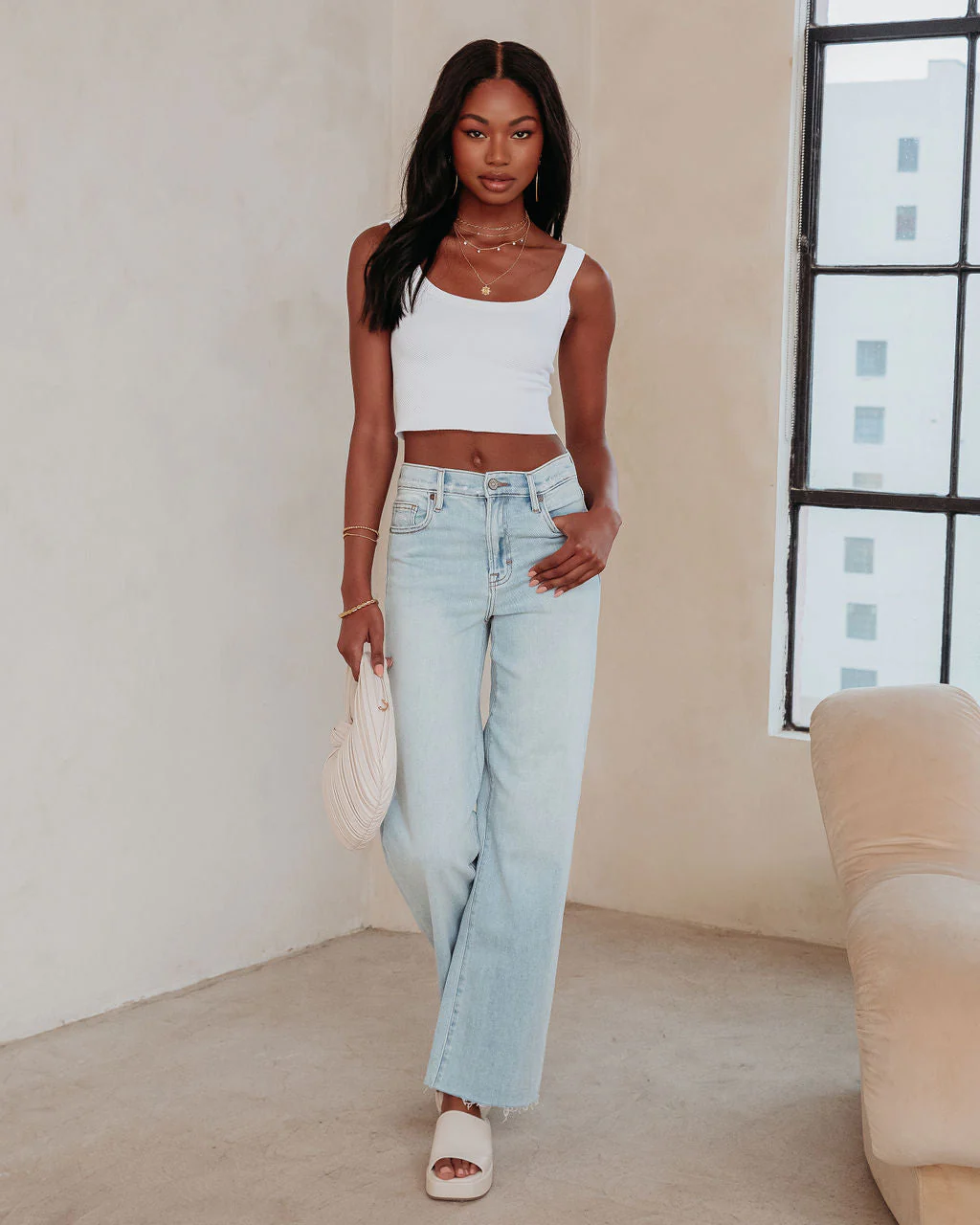 Logan High Rise Stretch Wide Leg Jeans