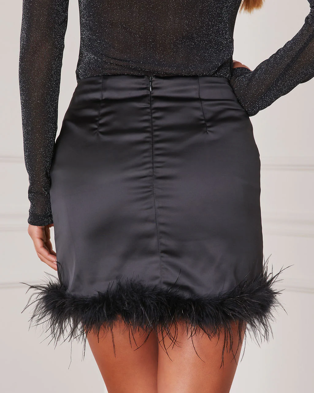 Felicity Feather Trim Satin Mini Skirt