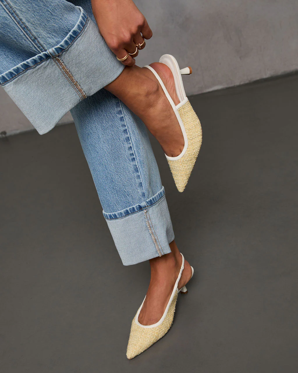 Poised Moment Tweed Slingback Kitten Heels