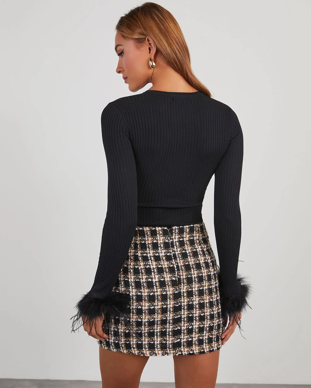 Felicity Long Sleeve Feather Trim Knit Top