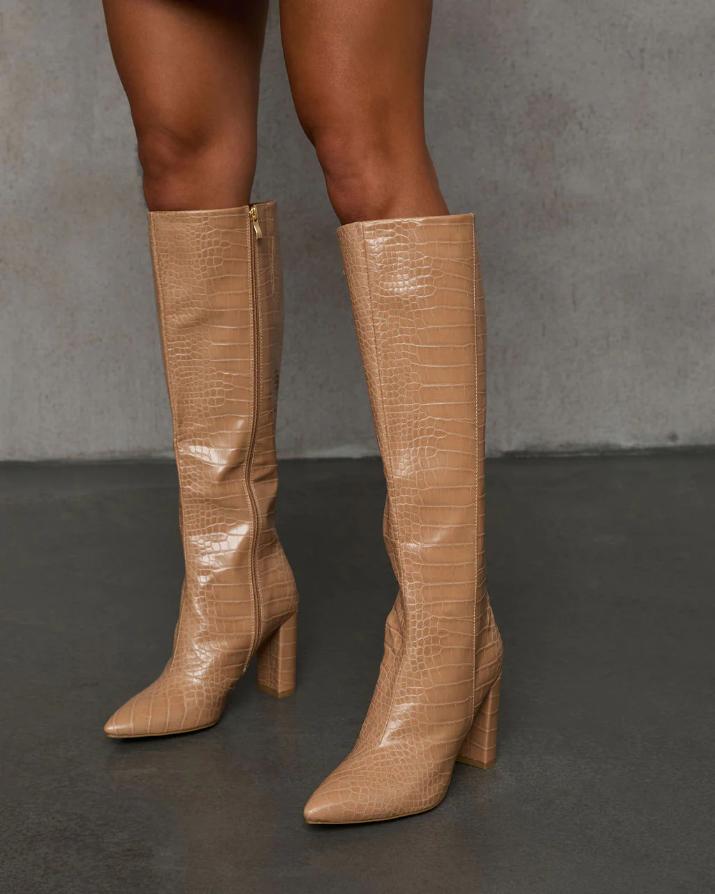 Dahlia Croc Embossed Knee High Boots