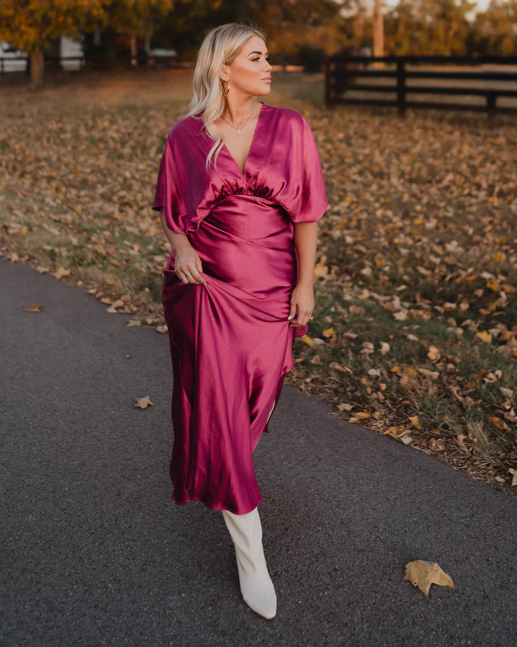 Theia Satin V-Neck Maxi Dress