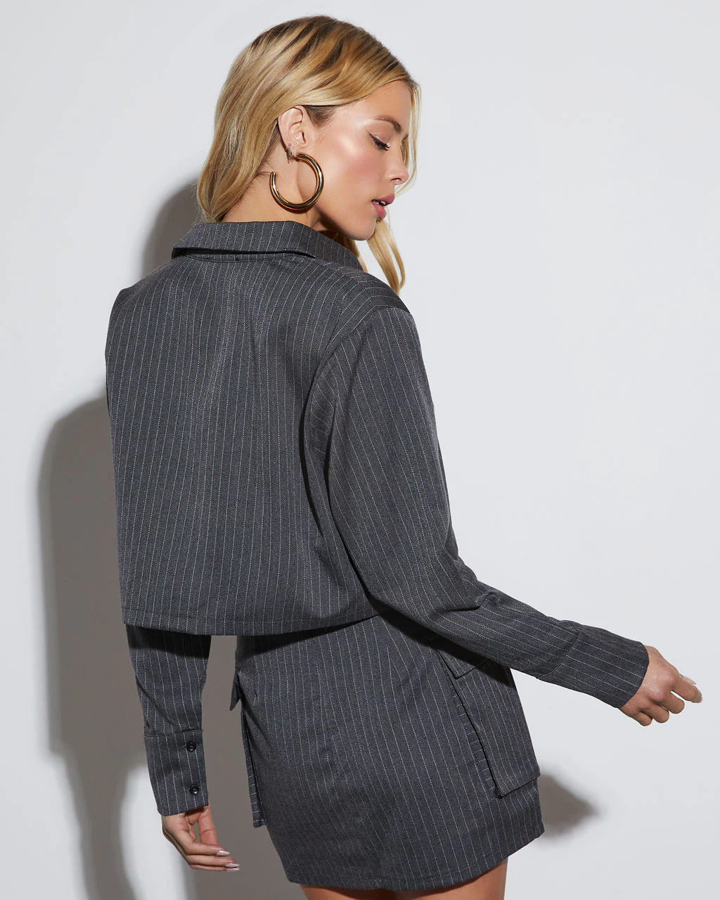 Campbell Pinstripe Long Sleeve Crop Top