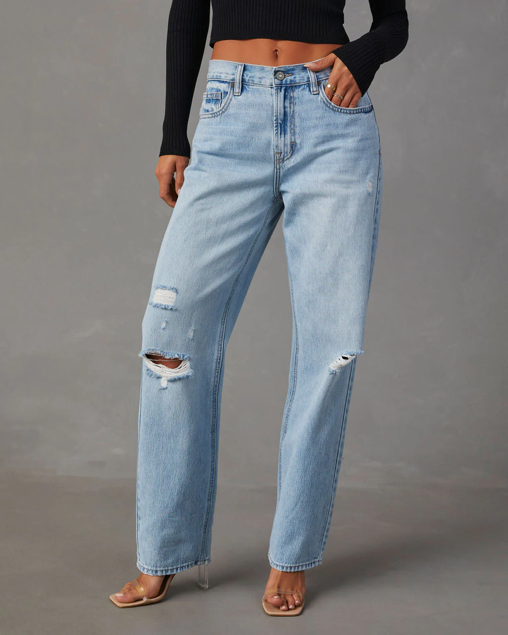 Sadine Distressed High Rise Straight Jeans