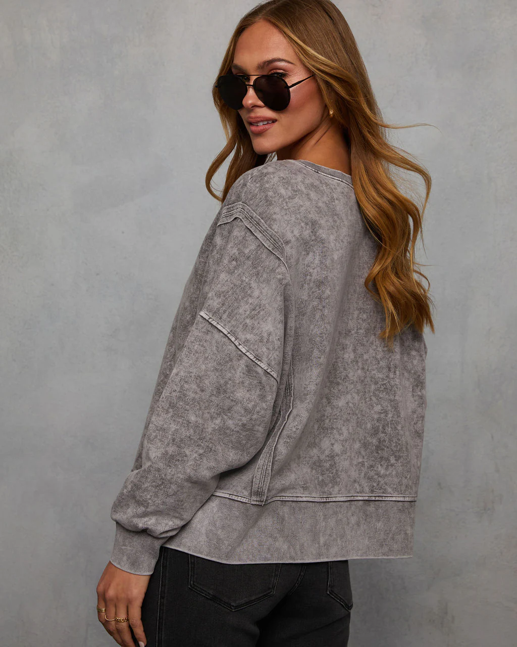 Simone Acid Wash Pullover Sweatshirt