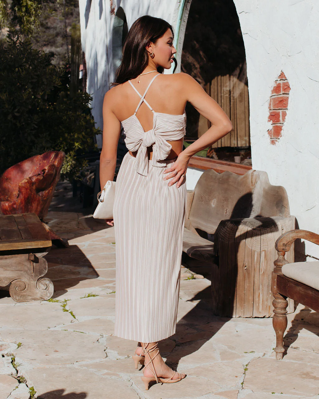 Hollywood Dreams Pleated Tie Back Midi Dress