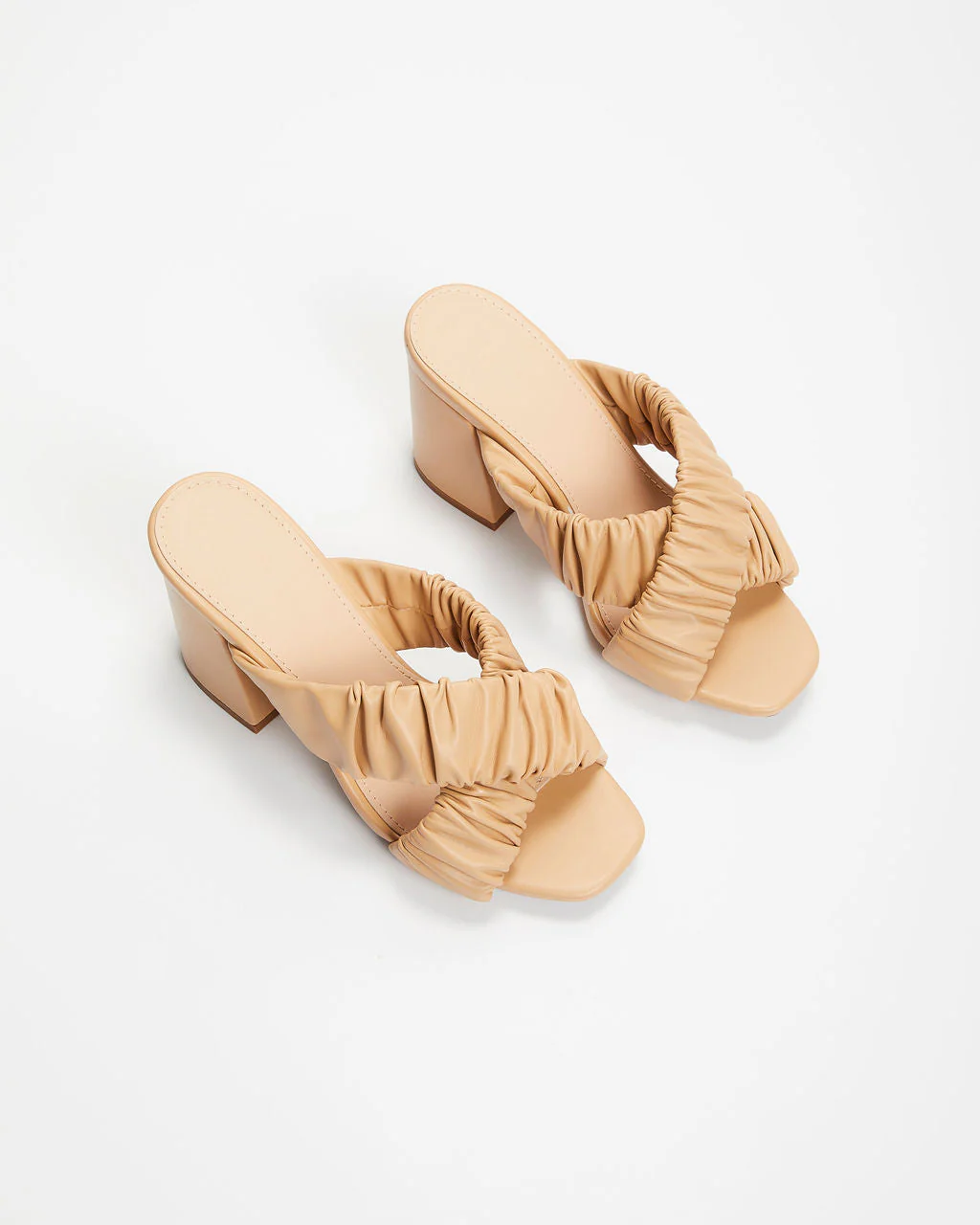 Tetra Crisscross Ruched Block Heeled Sandals