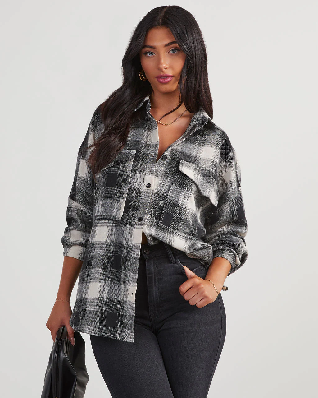 Petaluma Cotton Blend Plaid Button Down Top