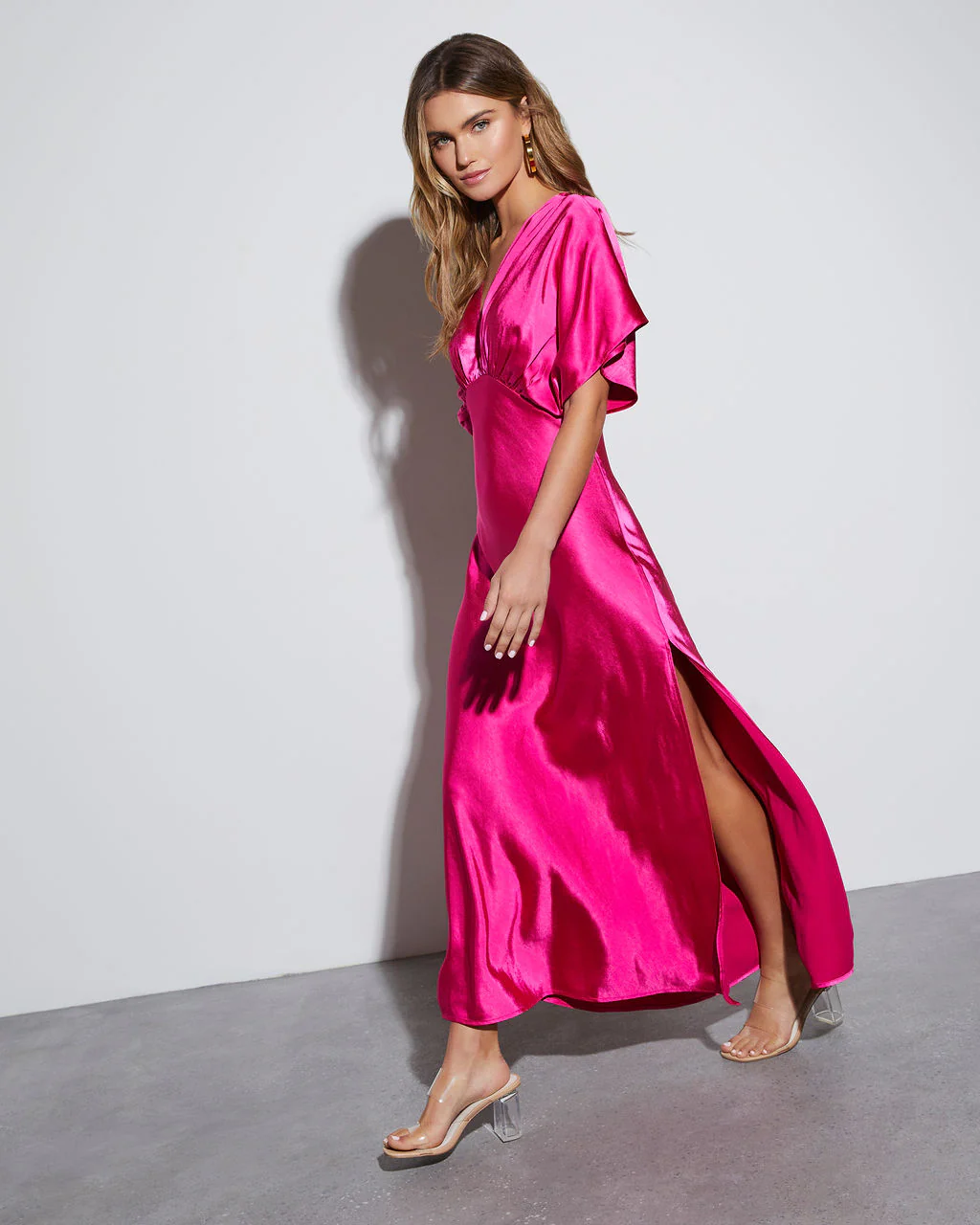 Theia Satin V-Neck Maxi Dress