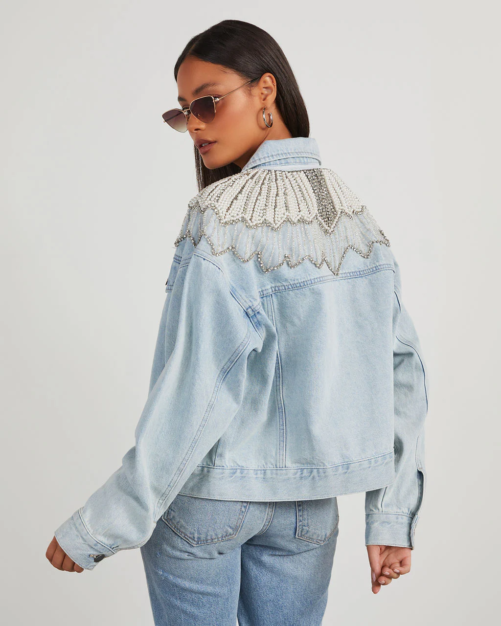 Delanie Pearl & Rhinestone Denim Jacket