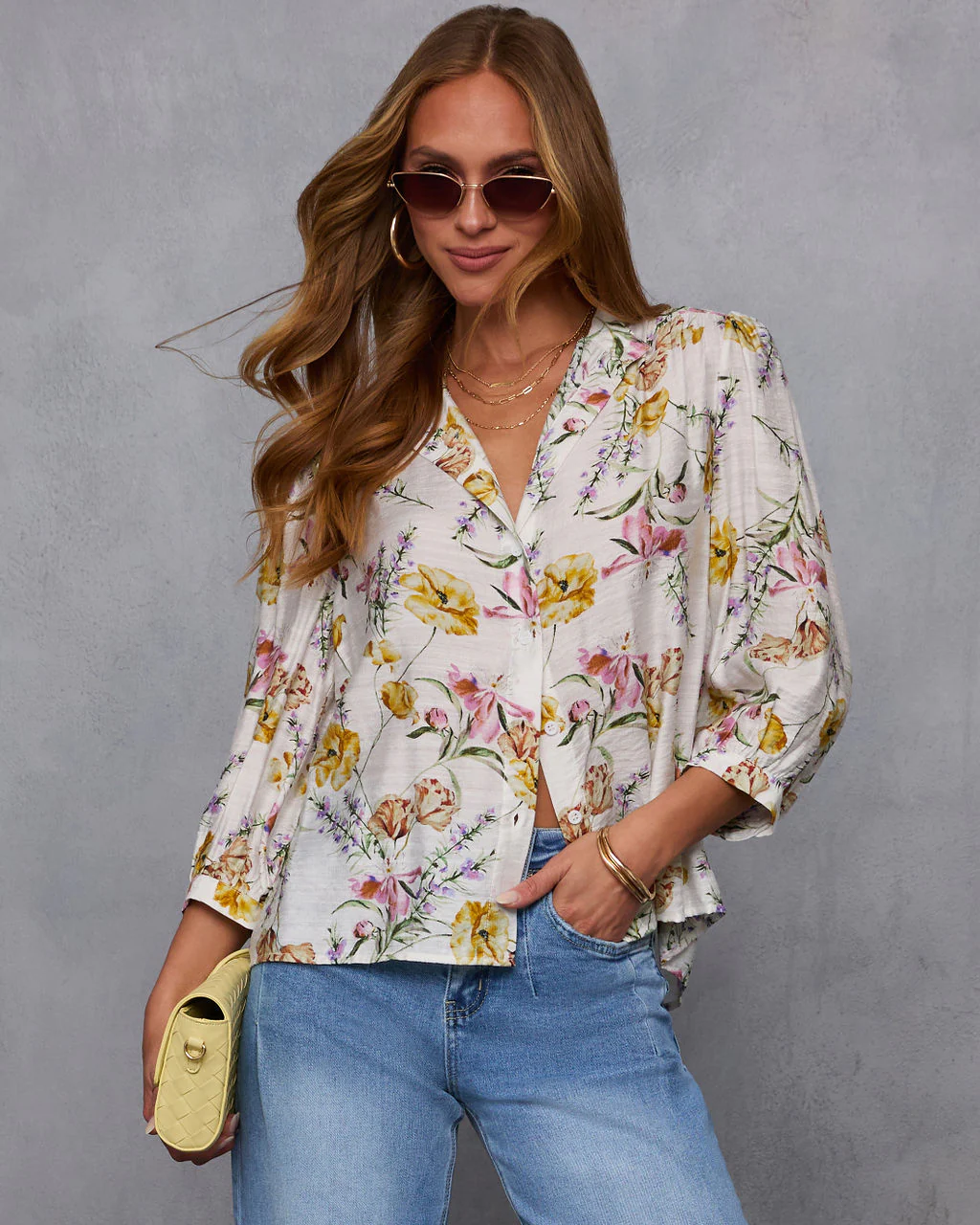 Blossom Breeze Floral Quarter Sleeve Blouse