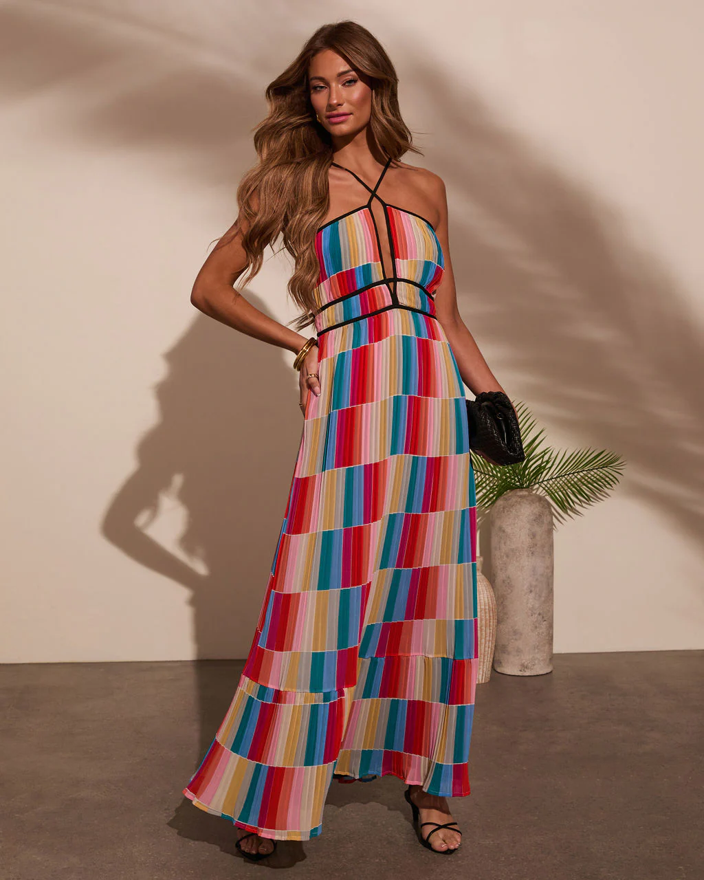 Kimber Abstract Pleated Maxi Dress